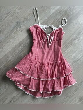 Stella Laguna Beach Red Gingham Ruffled Mini Dress